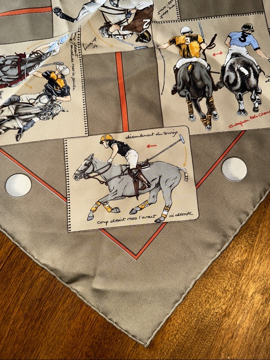 Hermes Taupe Beige Equestrian Silk Scarf “Le Monde du Polo” - Picture 7 of 7